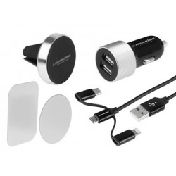 Utazó készlet: 2 USB-s töltő 3.1A + 3 az 1-ben kábel: Micro USB / Lightning /