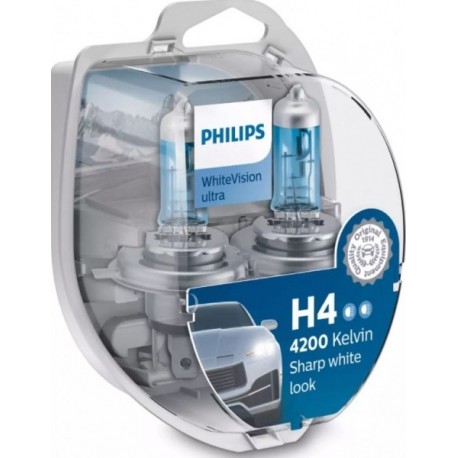H4 izzó 12V/60/55W P43t-38 +60 2db+2db W5W Philips WhiteVision Ultra 4200K PHI12342WVUSM