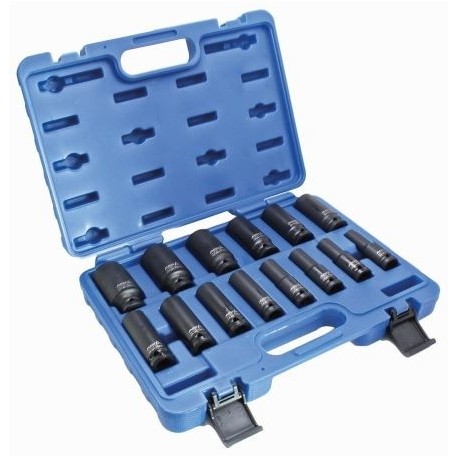 Ütvecsavarozó dugókulcs készlet, 12-szögű, Gear Lock, 1/2", 14 darabos készlet