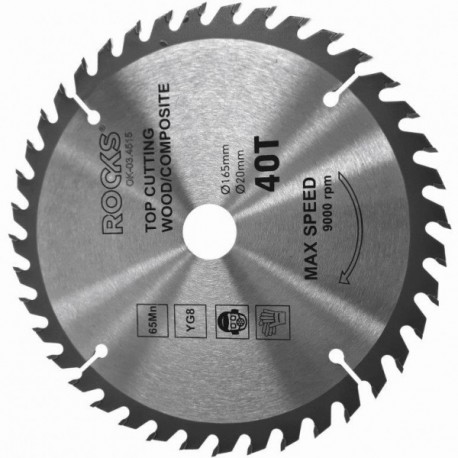 Fűrészlap fához 165x20 mm 65Mn-YG8, vastagság 2,2 mm, 40 fogú OK034515