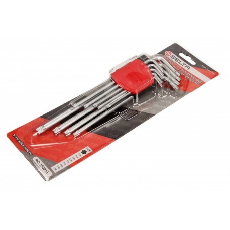 Extra hosszú torx imbuszkulcs készlet tartóban, 9 db, T10-T50 SE1009XL