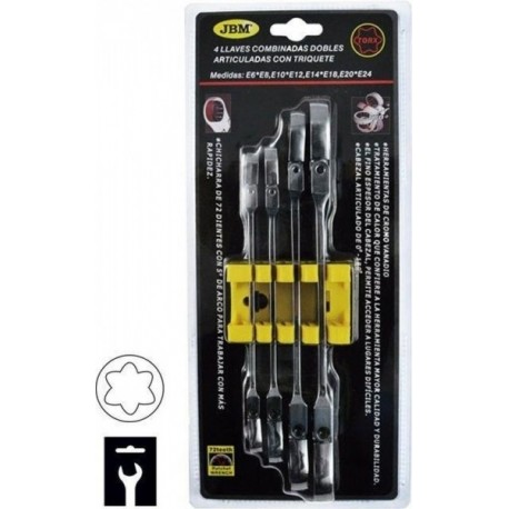 Torx csillagkulcs készlet E6-E24, csuklós racsnis, 4 darab